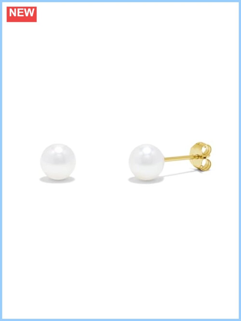 14K Gold Freshwater Pearl Stud Earrings Round White Pearl Push Back
